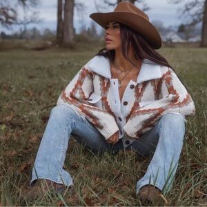 New Western Sherpa Cardigan Sweater Coat Women's Shacket Boho Jacket